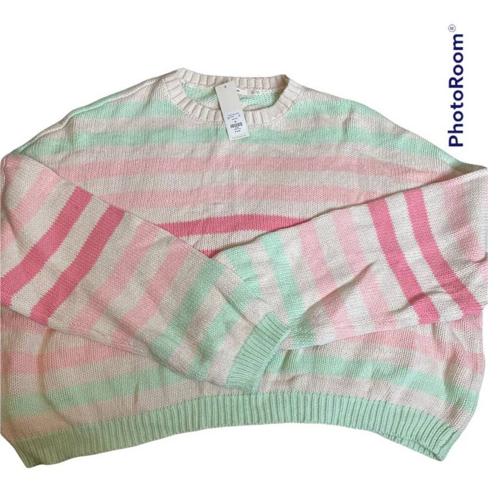 Francesca's Mi Ami Striped Knit Sweater Pink Mint Green Cream M New With Tags